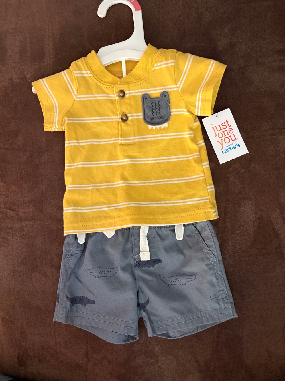 Carter's Yellow Stripe Tee with Gray Crocodile Shorts Set